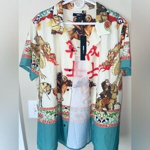 Fashion Nova Men's Dragon Print Shirt and shorts set